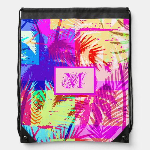 Summer Abstract Palm Trees Drawstring Bag