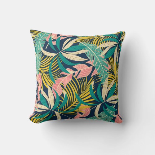 Summer abstract seamless pattern with colorful tro throw pillow