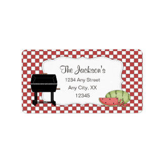 Summer address labels with grill and watermelon