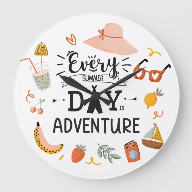 Summer Adventure Quote Colorful Kids Nursery Large Clock (Front)