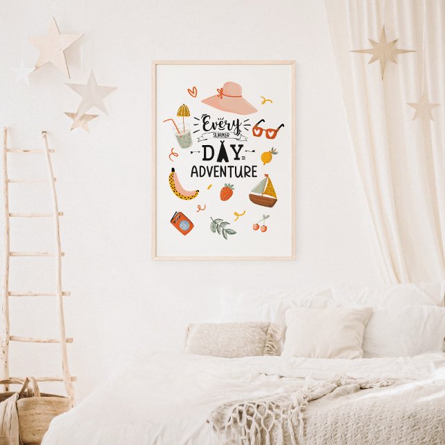 Summer Adventure Quote Colorful Kids Nursery Poster (In-context, girl's room)
