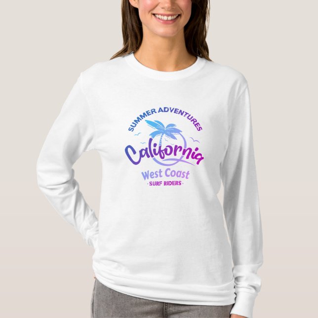 Summer adventures California West Coast Surf Rider T-Shirt (Front)