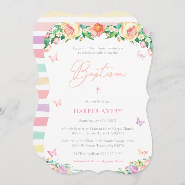 Summer Afternoon Girl Baptism Ceremony Party Invitation (Front/Back)