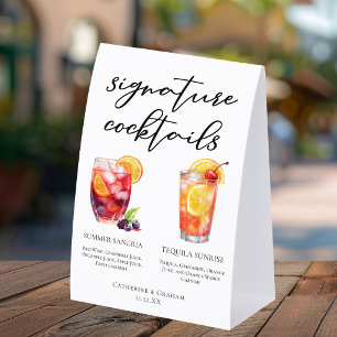 Summer Afternoon Wedding Signature Cocktails Menu Paper Table Tent