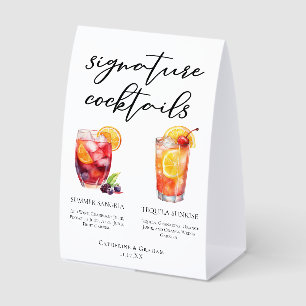 Summer Afternoon Wedding Signature Cocktails Menu Paper Table Tent