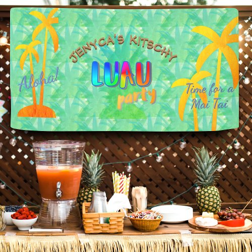 Summer Aloha Pineapple Kitschy Luau Party Banner