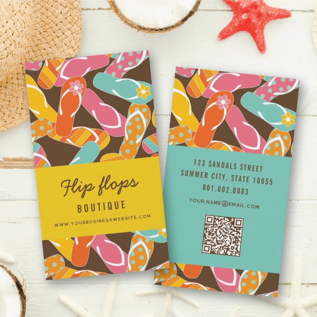 Summer And Fun Colorful Beach Flip Flops Pattern Business Card (Summer And Fun Colorful Beach Flip Flops Pattern Business Card @ fatfatin_design)
