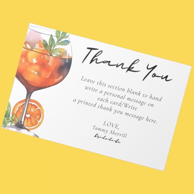 Summer Aperol Spritz Coctail Orange Bridal Shower  Thank You Card (Creator Uploaded)