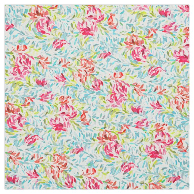 Summer Aqua Blue Pink Lime Green Paint Splatter Fabric (Swatch)