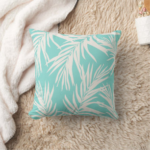 Summer Aqua Blue Tropical Leaves Beach Home Decor Throw Pillow