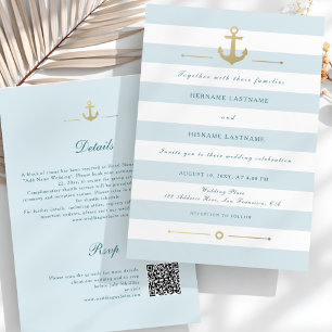 Summer Aqua Nautical QR RSVP All-In-One Wedding Invitation