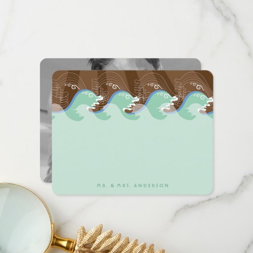 Summer Aqua Waves  Sun Photo Modern Beach Wedding Thank You Card