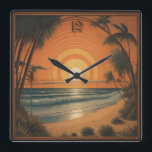 Summer Art Deco Square Wall Clock<br><div class="desc">Fantastic Art Deco clock design. You will love it like others. Be free to use this design for other product you like or to customize and add your text. Follow me for more. Thank you. Have a nice day.</div>