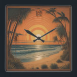 Summer Art Deco Square Wall Clock<br><div class="desc">Fantastic Art Deco clock design. You will love it like others. Be free to use this design for other product you like or to customize and add your text. Follow me for more. Thank you. Have a nice day.</div>