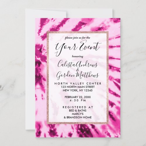 Summer Artsy Girly Neon Blush Pink Tie Dye Pattern Invitation