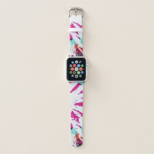 Summer Artsy Girly Neon Teal Pink Tie Dye Pattern Apple Watch Band