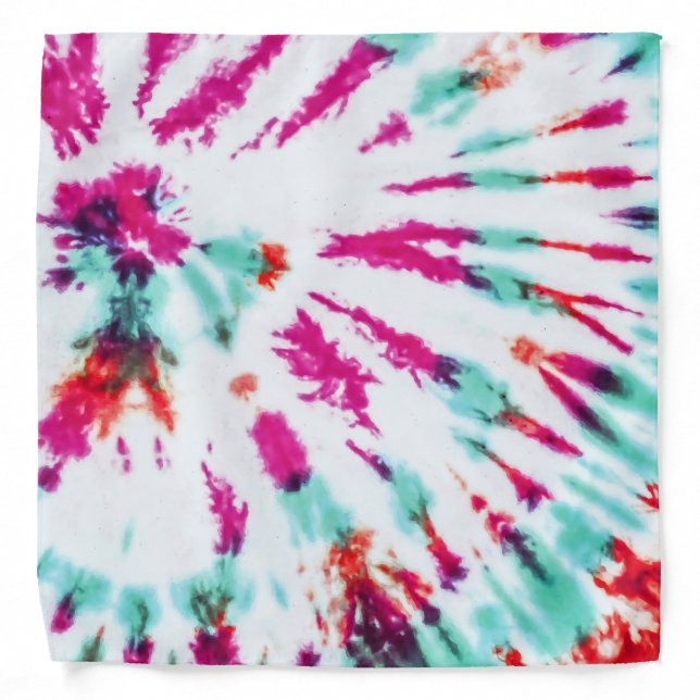 Summer Artsy Girly Neon Teal Pink Tie Dye Pattern Bandana (Front)