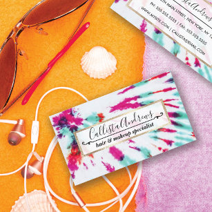 Summer Artsy Girly Neon Teal Pink Tie Dye Pattern Business Card
