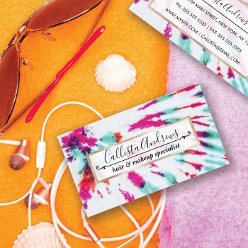 Summer Artsy Girly Neon Teal Pink Tie Dye Pattern Business Card by _LaFemme_ at Zazzle