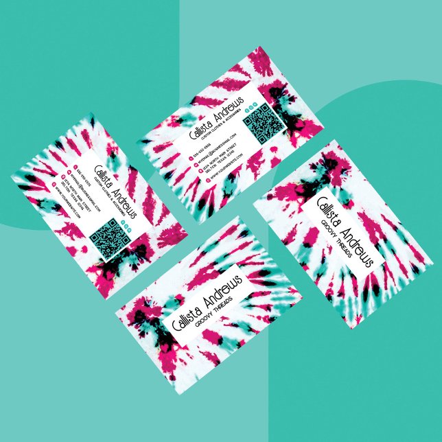 Summer Artsy Girly Neon Teal Pink Tie Dye Pattern Business Card (Creator Uploaded)