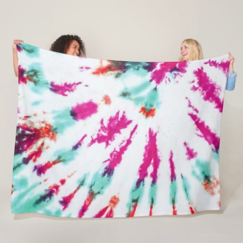 Summer Artsy Girly Neon Teal Pink Tie Dye Pattern Fleece Blanket