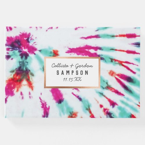 Summer Artsy Girly Neon Teal Pink Tie Dye Pattern Guest Book