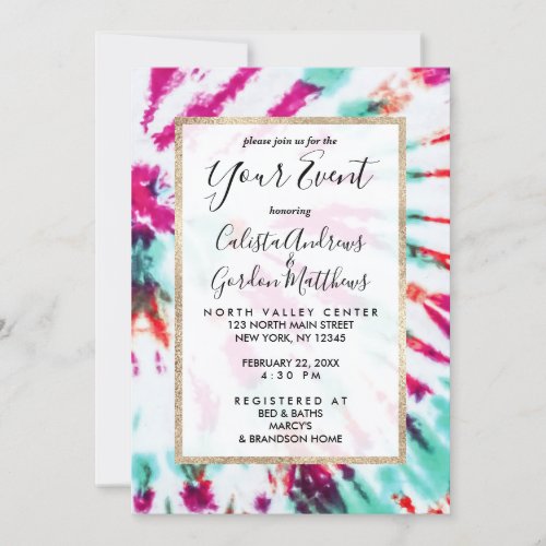 Summer Artsy Girly Neon Teal Pink Tie Dye Pattern Invitation