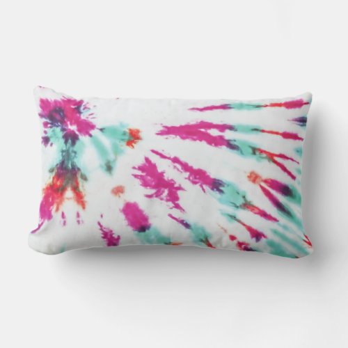 Summer Artsy Girly Neon Teal Pink Tie Dye Pattern Lumbar Pillow