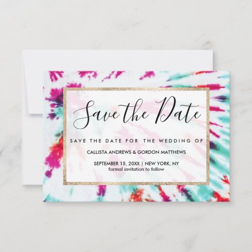 Summer Artsy Girly Neon Teal Pink Tie Dye Pattern Save The Date