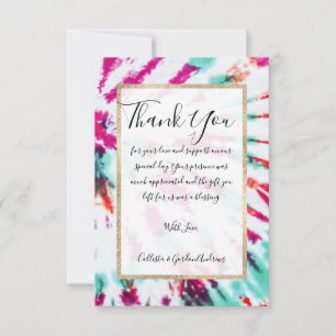 Summer Artsy Girly Neon Teal Pink Tie Dye Pattern Thank You Card
