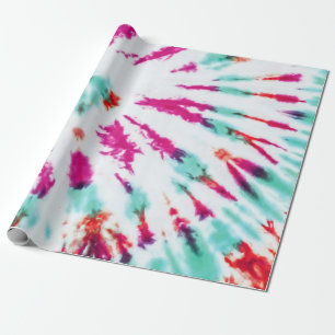 Summer Artsy Girly Neon Teal Pink Tie Dye Pattern Wrapping Paper