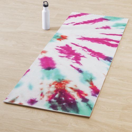 Summer Artsy Girly Neon Teal Pink Tie Dye Pattern Yoga Mat