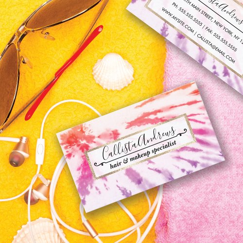 Summer Artsy Girly Orange Magenta Tie Dye Pattern Business Card