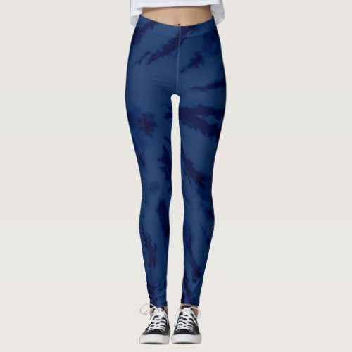 Summer Artsy Navy Blue Tie Dye Swirl Leggings