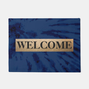 Summer Artsy Navy Blue Tie Dye Swirl Monogram Doormat