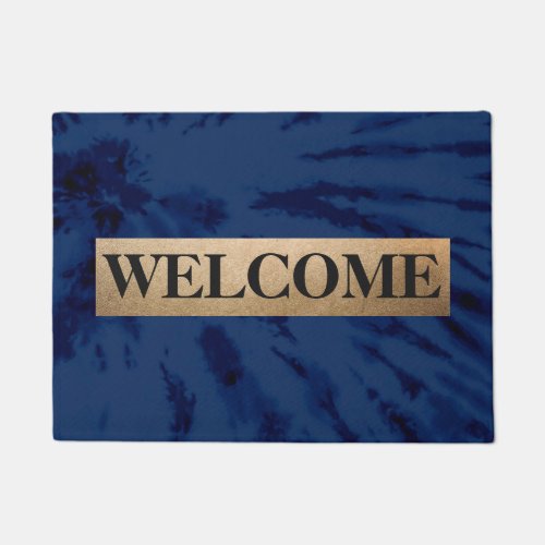Summer Artsy Navy Blue Tie Dye Swirl Monogram Doormat