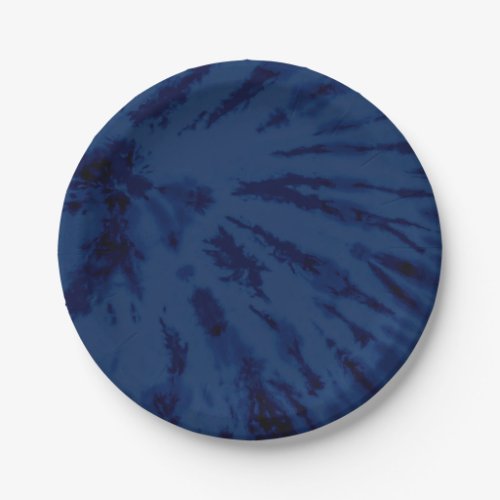 Summer Artsy Navy Blue Tie Dye Swirl Paper Plates