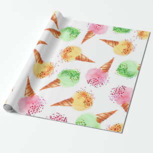 Summer assorted ice dessert color watercolor drawi wrapping paper