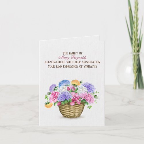 Summer Asters Basket Sympathy Thank You   Card