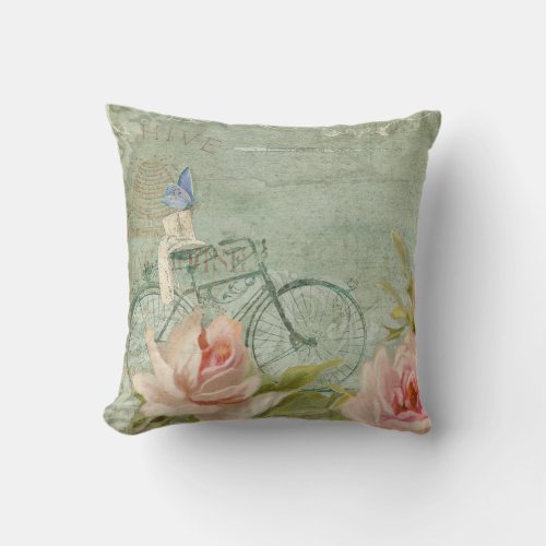 Summer at the Cottage _ Porch Roses n Bicycle Throw Pillow