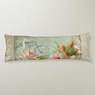 Summer at the Cottage Roses Bicycle Butterfly Bees Body Pillow