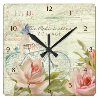 Beach Themed Wall Clocks | Zazzle Beach Themed Wall Clocks | Zazzle - Summer at the Cottage Roses Bicycle Butterfly Bees Square Wall Clock