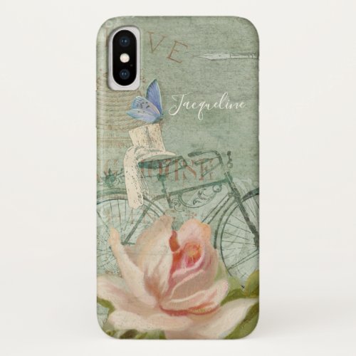 Summer at the Cottage Vintage Bicycle Wood Rose iPhone X Case
