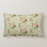 Summer at the Cottage Vintage Damask Rose Pattern Lumbar Pillow