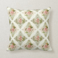 Summer at the Cottage, Vintage Damask Rose Pattern Throw Pillow