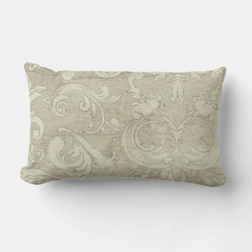Summer at the Cottage Vintage Damask Wooden Scroll Lumbar Pillow