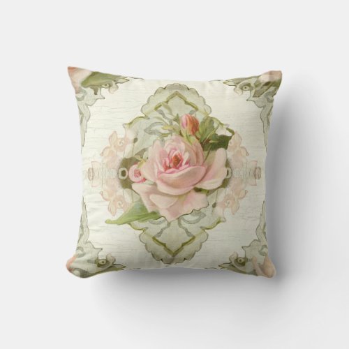Summer at the Cottage _ Vintage Style Modern Roses Throw Pillow