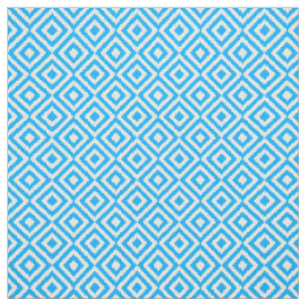 Summer Azure Blue Ikat Diamond Squares Pattern Fabric