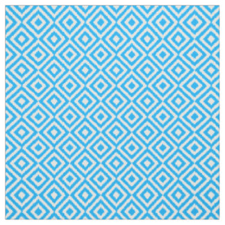 Summer Azure Blue Ikat Diamond Squares Pattern Fabric
