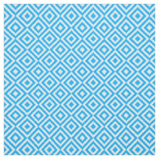 Summer Azure Blue Ikat Diamond Squares Pattern Fabric